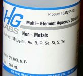 VHG Labs Non-Metals Multi-Element Standard in 5% HCl, tr. HF, 100μg/mL, 500 mL HDPE Bottle - SM25A-500